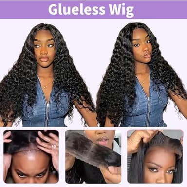 NKTU Wear and Go Glueless Wigs Human Hair Pre Plucked Pre Cut, 5x5 HD Lace Closure Wigs, All-Day Comfort, Deep Wave Wig for Women, Raw Human Hair, 180 Density, Narural color, 22 Inch - Image 5