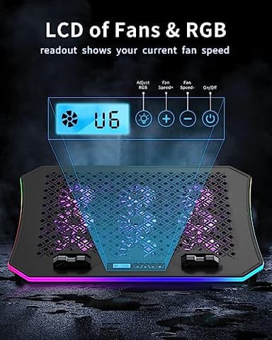 KeiBn Laptop Cooling Pad, Gaming Laptop Fan Cooling Pad with 9 Quiet Fans, RGB Laptop Cooler for 15.6-17.3 Inch, Cooling Pad for Laptop with 7 Height Stands, 2 USB Ports, Phone Stand-Purple - Image 4