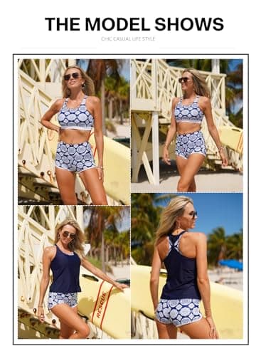 Aleumdr Womens Tankini Swimsuits Athletic 3 Piece Tummy Control Bathing Suits with Shorts Modest Tank Tops Pink Printed Medium - Image 8