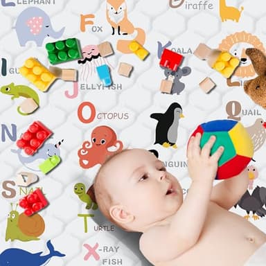 Baby Play Mat，Thick Soft 50" X 50" Playpen mat, Non-Slip and Machine Washable Baby Play Mats for Floor，Crawling Mat for Babies, Toddlers & Infants to Play and Learn (Animal Alphabet-A) - Image 5