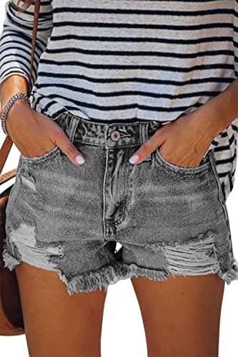 CHICZONE High Waist Jean Shorts for Women Casual Summer Frayed Hem Cutoff Ripped Denim Shorts Grey S - Image 1