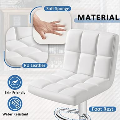 Homall Bar Stools Modern PU Leather Adjustable Swivel Barstools, Armless Hydraulic Kitchen Counter Bar Stool Extra Height Square Island Barstool with Back Set of 2 (Leather, White) - Image 4