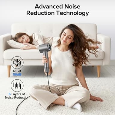 Hair Dryer, 150000 RPM Brushless Motor with 500M Negative Ions, Fast-Dry Lightweight Design, ThermoControl & Magnetic Nozzle/Diffuser, Low Noise Salon Blow Dryer for All Hair, Travel, Home - Image 6