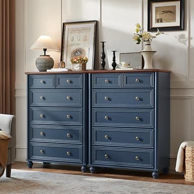 RWYHG Farmhouse 6 Drawer Dresser, 15.75" D x 31.5" W x 43.5" H Chest of Drawers for Bedroom, Blue Tall Dresser with 4 Solid Wood Feet, Wood Storage Dressers Organizer for Living Room Hallway Closet - Image 5