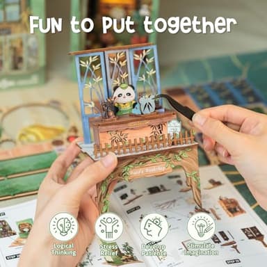 CUTEBEE Book Nook Kit - DIY Miniature House Dollhouse Kit for Adult and Teens, Booknook Bookshelf Decor Alley Model Build with LED Light, Gifts for Family and Friends - Image 6