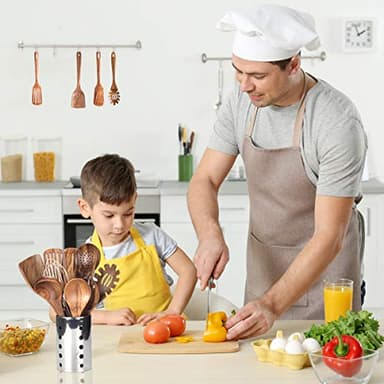 Kitchen Utenails Set with Holder,Kitchen Wooden Utensils for Cooking, Wood Utensil Natural Teak Wood Spoons for Cooking,Wooden Kitchen Utensil Set With Spatula and Ladle (11) - Image 5
