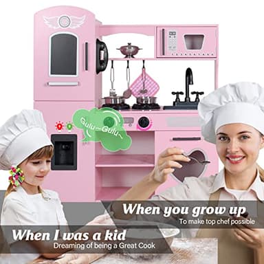 TaoHFE Play Kitchen, Pink Kids Kitchen Set for Girls Kitchen Set for Kids Ages 6-8 Gift Toddler Kitchen Set for Kid Age 3+ Kitchen Playset with Lights & Sounds Wooden Toy Kitchen Playset Gift - Image 2