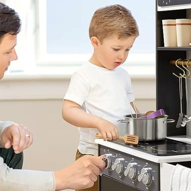 Tiny Land Play Kitchen for Kids, Wooden Play Kitchen Sets for Girls and Boys, New Modern Toddler Kitchen Toy Kitchen Designed in Trendy Home Style, Gift for Ages 3+ - Image 6