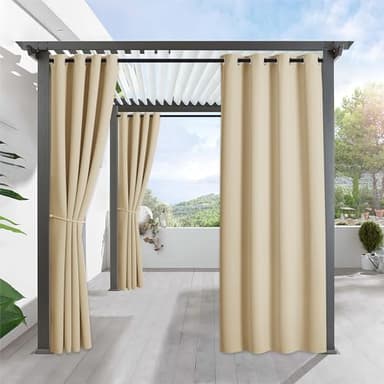 RYB HOME Outdoor Curtains for Patio - Blackout Waterproof Outside Curtains for Porch Pavilion Gazebo Weatherproof Wind Resistant, 1 Panel, 52 inches Wide x 84 inches Long, Biscotti Beige - Image 1