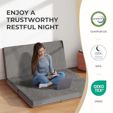 Sweetnight 4 Inch Folding Mattress with Carry Bag - Twin Size Trifold Mattress Grey with Breathable Cover & Non-Slip Bottom| Portable Floor Mattress for Camping,Travel,RV,Guest Room - Image 6