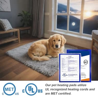 GOLOPET Cat Heating Pad 18x18 in with Smart Thermostat Switch and Power Line Protection Tube,Obtained MET and UL Dual Certification,Waterproof Pet Heating Pad for Cats, with Long Velvet Cloth Cover - Image 6