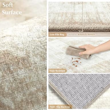 Vintage Living Room Area Rug - 6x9 Large Machine Washable Boho Moroccan Distressed Farmhouse Rugs for Bedroom - Soft Non-Slip Indoor Floor Accent Rugs for Office Dining Room (Beige, 6' x 9') - Image 7