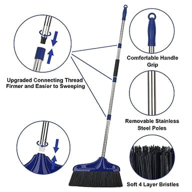 20 inches Full Size Angle Broom Heavy-Duty Outdoor Broom Commercial Broom for Courtyard Garage Lobby Patio Shop Warehouse Floor Sweeping - Image 4