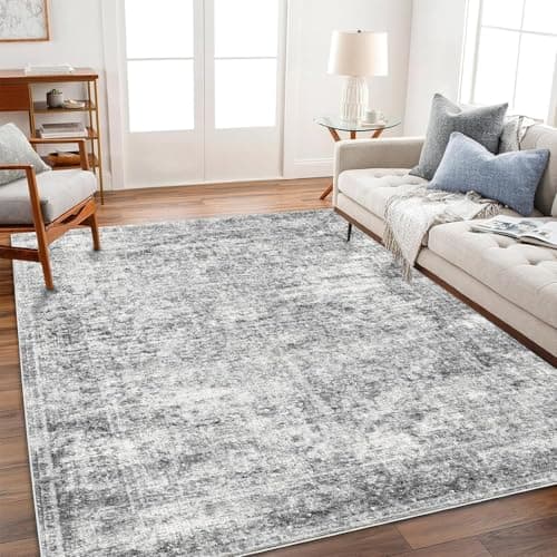 CHAMPLANT Area Rug 10x14 Washable Gray Vintage Traditional Mat Distressed Indoor Foldable Thin Retro Accent Floral Non Slip Carpet for Living Room Dining Room Office - Image 1