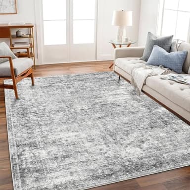 CHAMPLANT Area Rug 10x14 Washable Gray Vintage Traditional Mat Distressed Indoor Foldable Thin Retro Accent Floral Non Slip Carpet for Living Room Dining Room Office - Image 1