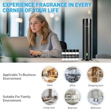 Waterless Scent Diffuser Starter Kit - 800 Sq Ft Coverage, Hotel Scent Diffuser, Essential Oil Diffuser Large Room, Included 5 Scent Oils, Remote Control, Black, 11.20In - Image 6