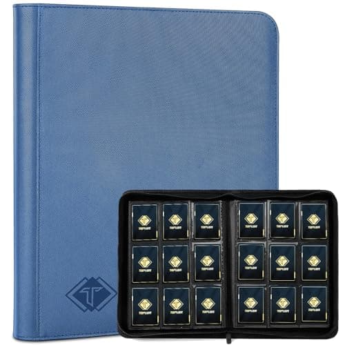 Trading Card Binder 9 Pocket, 432 Side-Loading TCG Album Folder Book Fit for MTG Baseball Football Sports Cards, Easy to Use Card Collection Binder with Zipper Blue - Image 1