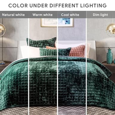 RECYCO Luxury Velvet Quilt Set King Size Bedding Sets, Ultra Soft Velvet Comforter Set, Lightweight Channel Box Stitch Oversized Bedspread Coverlet for All Season, with 2 Shams, Emerald Green - Image 7