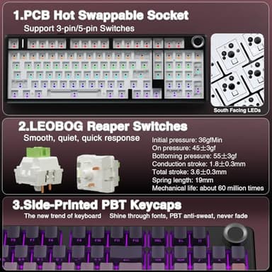 AULA F99 Pro Wireless Mechanical Keyboard with Knob,Tri-Mode BT5.0/USB-C/2.4GHz Hot Swappable Keyboard,Pre-lubed Switches,RGB Backlit Computer Gaming Keyboards - Image 5