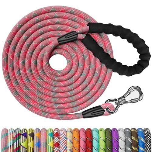 NTR Long Dog Leash, 30FT Check Cord with Swivel Lockable Hook and Comfortable Padded Handle for Pink Leash for Small Medium and Large Dogs Walking Training Hiking Camping Playing - Image 1