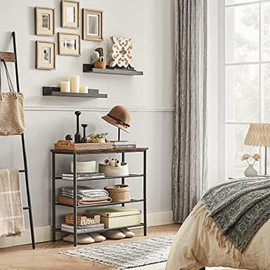 VASAGLE Shoe Rack, 4-Tier Shoe Storage Organizer for Entryway and Closet, Holds 9-12 Pairs of Shoes, 3 Fabric Shelves, Steel Frame, Industrial, Rustic Brown and Black ULBS035B01 - Image 4