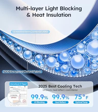 Wigoo 2025 Upgrade Car Windshield Sun Shade [100% Light Block, 4th-Gen Cooling Tech] Foldable Heat Insulation Interior Sun Visor with Storage Bag for Sedans/SUVs/Hatchbacks (M (64"x32") - Image 9