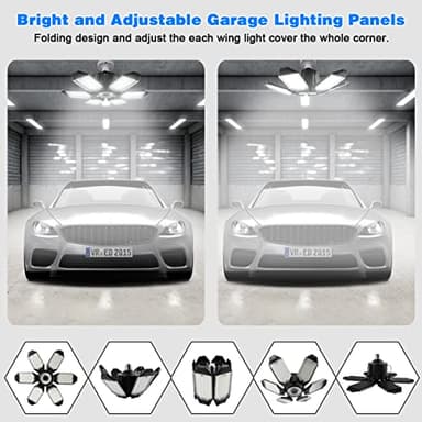 POLARPRA LED Garage Light - 160W Garage Light Bulb 64000LM 6500K Super Bright Garage Lighting w/ 6 Deformable Panels Screw in Shop Lights for Basement Workshop Warehouse Attic - 4Pack - Image 3