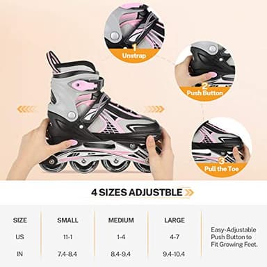 Gonex Inline Skates for Girls Boys Kids, Adjustable Skates Outdoor Blades Inline Roller Skates for Children Teens Women with Light Up Wheels for Indoor Outdoor Backyard Skating, Pink M - Image 4