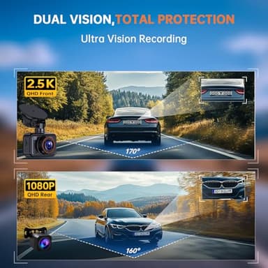 E-YEEGER Dash Cam Front and Rear, 2.5K Dual Dash Camera for Cars, 2560P Mini Car Camera, 2 inch IPS Screen, 32GB Card Included, WDR Night Vision, 24 Hours Parking Monitor, G-Sensor, Support 256 GB Max - Image 3
