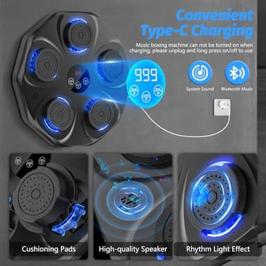 TGLLM Music Boxing Machine, Interactive Punching Trainer with Boxing Gloves, Large Size Wall Mounted Electronic Boxing Target for Adults Kids, 9 Modes & 9 Speeds - Image 3
