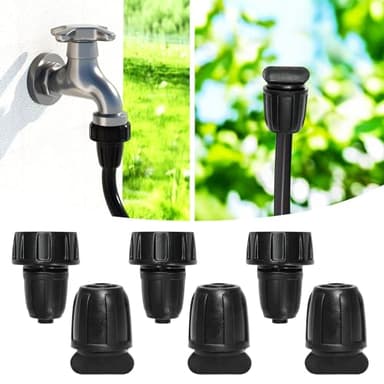 Bonviee Drip Irrigation Parts for 5/16" Main Line - (6-Pack) - 3 x PVC Female Hose Thread Non-Swivel Adapter and 3 x Barbed Threaded End Plugs - Drip Irrigation Fittings - Image 1