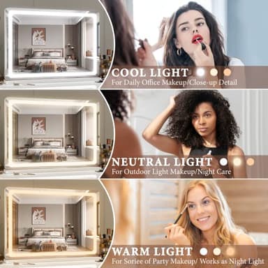 FENNIO Vanity Mirror with Lights 32"x22", Lighted Makeup Mirror, Large Vanity Mirror with Lights, Touch Sensor with 3-Color Lighting, USB Charging Port for Vanity Desk Tabletop - Image 2