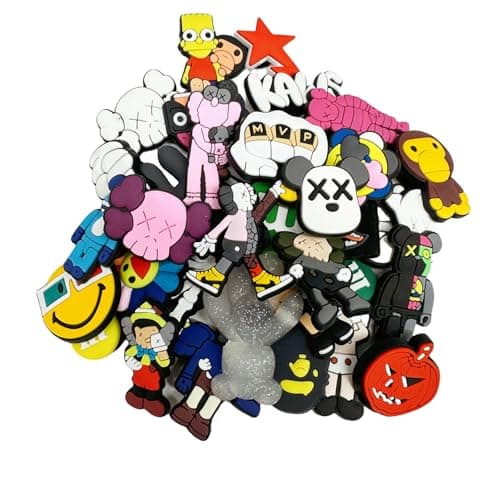ETHELRED 36 pack Hype Beast Shoe Charms for Bubble Slide Teen Boys Girls, Desinger Cool Murakami Shoe Charms for Men Women