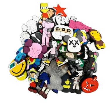 ETHELRED 36 pack Hype Beast Shoe Charms for Bubble Slide Teen Boys Girls, Desinger Cool Murakami Shoe Charms for Men Women