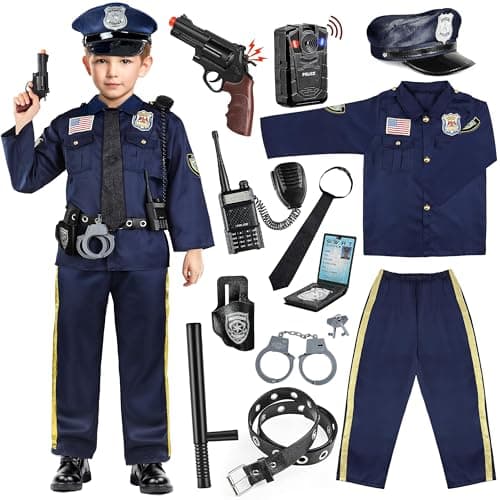 Joycover Police Officer Costume for Kids - Deluxe Police Costume for Kids with Accessories, Kids Halloween Costumes for Boys Girls, Cop Outfit Role Play Kit for Halloween Career Day-M - Image 1