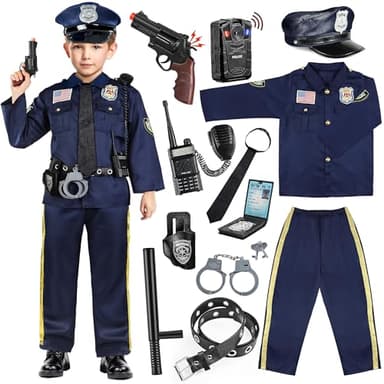 Joycover Police Officer Costume for Kids - Deluxe Police Costume for Kids with Accessories, Kids Halloween Costumes for Boys Girls, Cop Outfit Role Play Kit for Halloween Career Day-M - Image 1