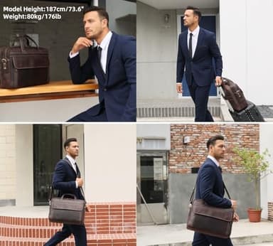 Masa Kawa Vintage Leather Briefcase for Men 17 Inch Laptop Computer Brief Case Business Travel Work Messenger Cross Body Shoulder Bags, Brown - Image 6