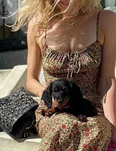 Omoone Womens Floral Dress Low-Cut Square Neck Spaghetti Strap Tie Bodycorn 90s Y2k Sun Dresses (01 Yellow, Small) - Image 3