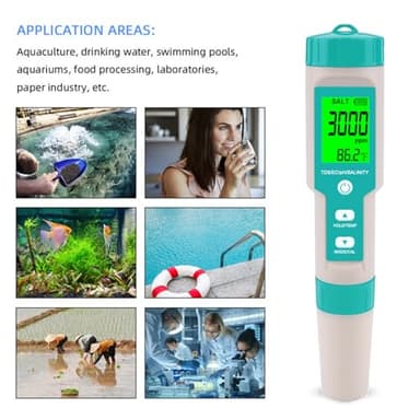 Aquarium Salt Tester -Pool Salt Tester, Versatile 5 in1 Salinity, PH, TDS, EC, and Temperature Meter, Digital Salinity Tester for Saltwater Aquarium, Accurate Salinity Meter,Green - Image 7