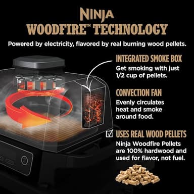 Ninja OG751 Woodfire Pro Outdoor Grill Built-In Thermometer,7-in-1 Master Grill,BBQ Smoker,& Outdoor Air Fryer Plus Bake,Roast,Dehydrate & Broil,Woodfire Technology,Weather-Resistant,Grey XL - Image 5