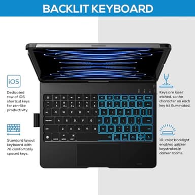 typecase Touch Keyboard Case for iPad Air 11-inch (M3 2025 / M2 2024)& iPad Pro 11(4th/3rd/2nd/1st Gen):Multi-Touch Trackpad & 11 Colors Backlight&360°Rotatable,Thin & Light for iPad Air 5/4 Gen,Black - Image 4