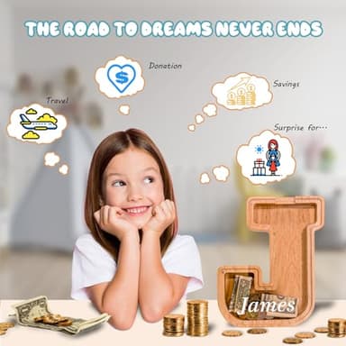 JOOMLAFLY Wooden Letter Piggy Bank for Kids Larger Letter Piggy Bank for Boys and Girls Personalized Piggy Bank Initial Coin Bank Wood Kids Money Bank for Birthday and Festival - Image 4