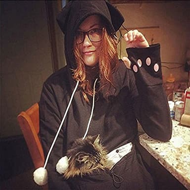 Jomago Womens Pet Carrier Thin Hoodies Kitten Puppy Pouch Shirts Animal Holder Hood Long Sleeve Sweatshirt Thin Black - Image 5