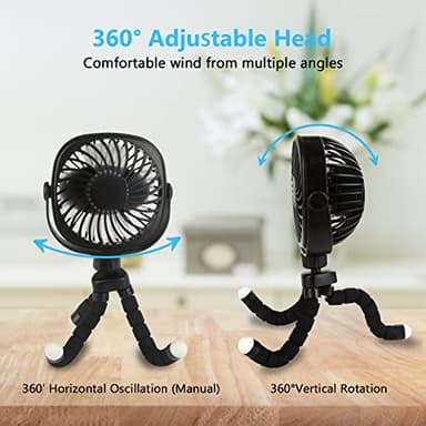 DR.PREPARE Stroller Fan, Portable Handheld Clip On Fans, Personal Desk Baby Fans with Flexible Tripod, 3 Speed Settings, 360ºRotation, USB Fan for Stroller, Camp, Car, Travel, Gym - Image 4