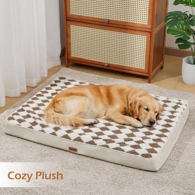 Tivray Dog Bed Cover, Washable Replacement Large Dog Bed Sheet with 3-Sided Continuous Zipper, Waterproof Liner, Soft Plush, Pet Mattress Fluffy Protector, 36x27x3 inch - L, Cover Only Khaki - Image 2