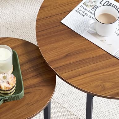 VECELO Nesting Coffee Table Set of 2, Wood Round Side Tables with Adjustable Non-Slip Feet, for Living Room, Brown - Image 4