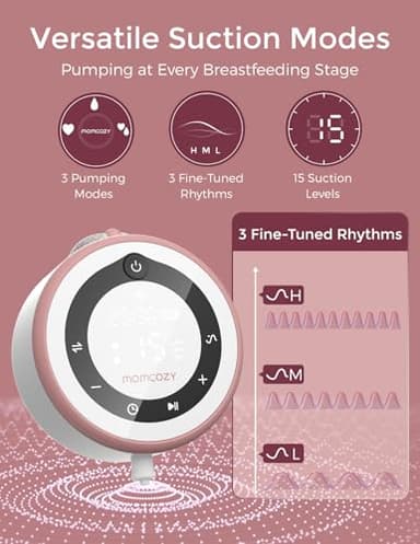 Momcozy Breast Pump V1 Pro Hospital-Grade, Hands-Free & Portable Wearable Pump, Upgraded Electric Pump with 3 Fine-Tuned Rhythms|15 Levels, Come with Leak-Proof DoubleFit Flange, Cozy Red. - Image 4