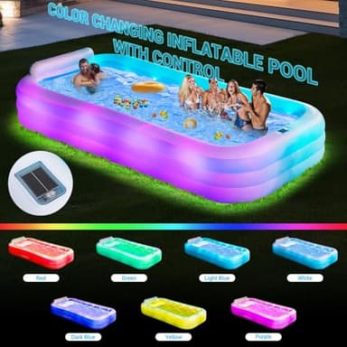 Large Inflatable Pool with Lights - 145'' X 74'' X 22'', Thickened Blow Up Pool with Seats & Backrest for Adults, 7 Color Big Swimming Pool for Family Water Party Backyard Summer - Image 4