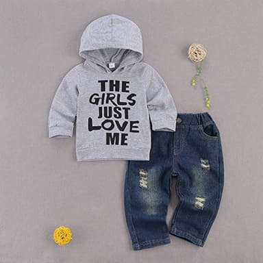fhutpw Toddler Baby Boy Outfits Hoodie Sweatshirts & Jeans Clothes Set Fall Winter 6 9 12 18 24 Months - Image 2