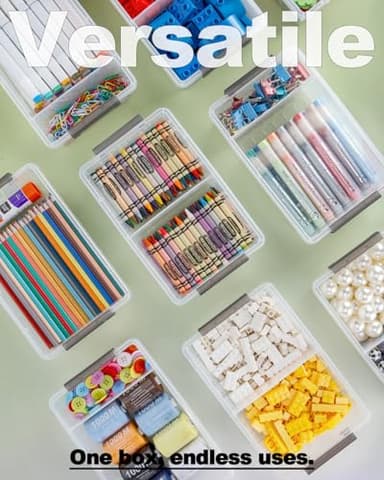 GEOPHIA 6 Pack Extra Large Pencil Box with Removable Divider, Thickened Pencil Case Bulk, Clear Crayon Marker Organizer Stackable Plastic Small Storage Containers for Pen Craft School Supplies(Grey) - Image 6